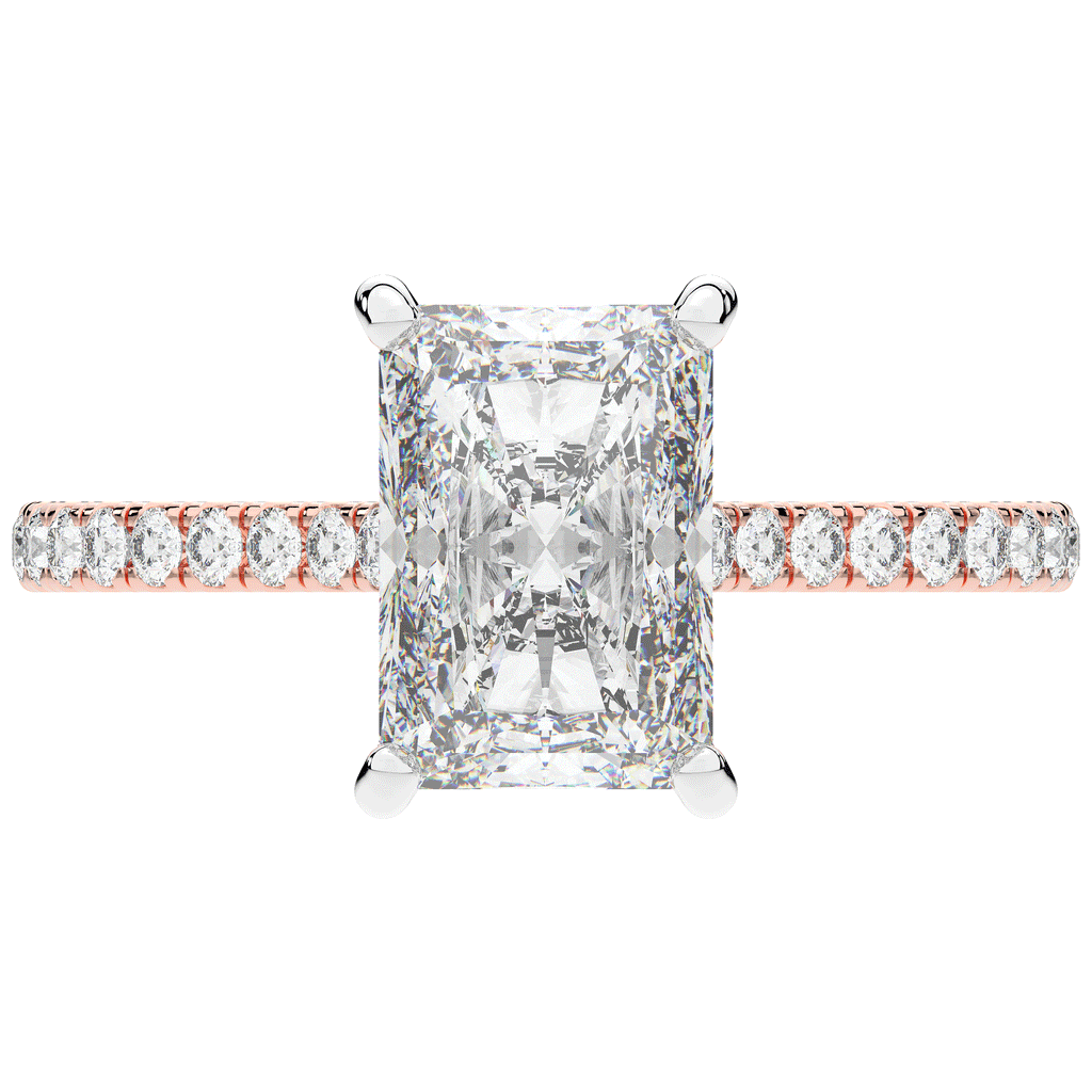 3.50CT.TW RADIANT LAB DIAMOND UNDERHALO SOLITAIRE TWO TONE ENGAGEMENT RING - Nazarelle