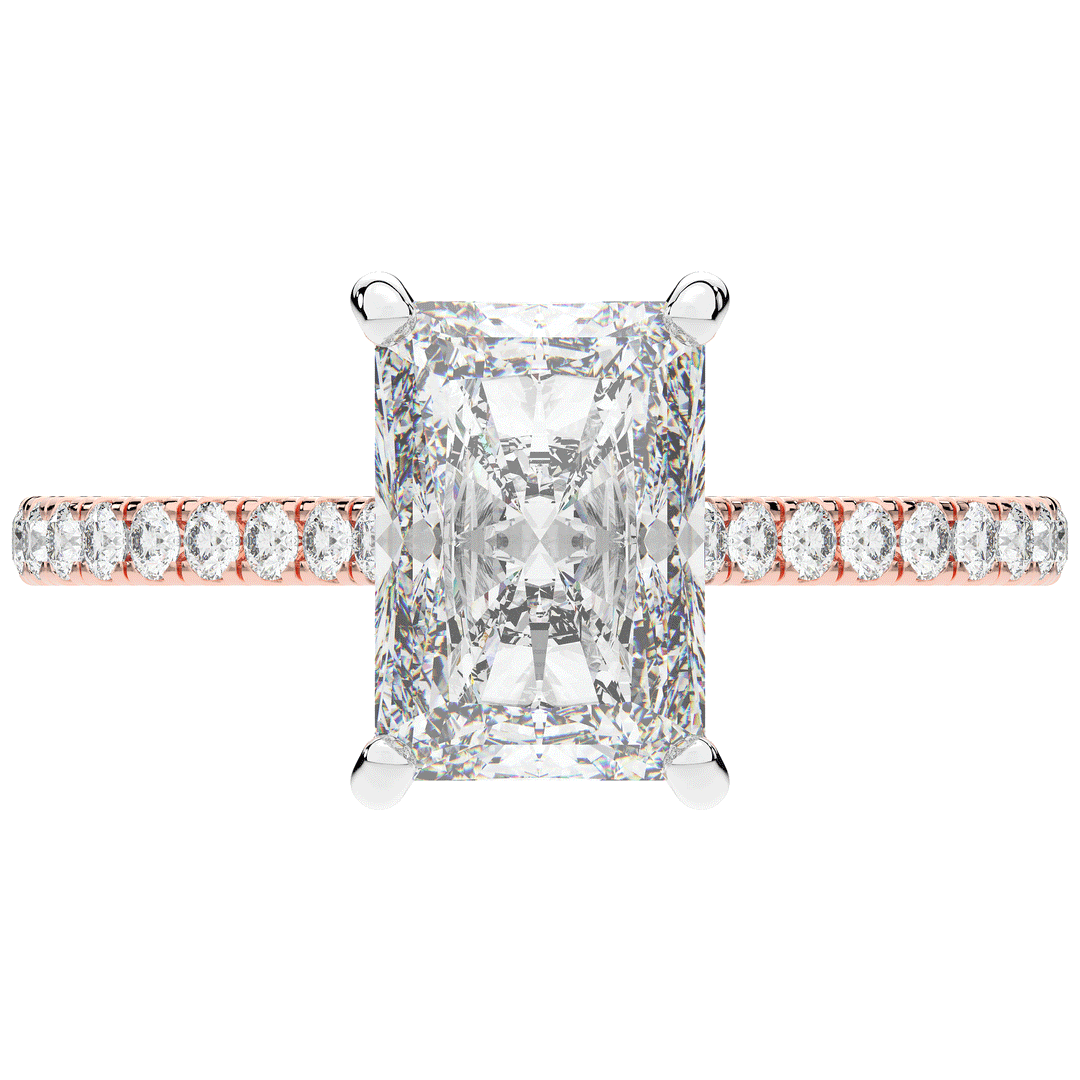 3.50CT.TW RADIANT LAB DIAMOND UNDERHALO SOLITAIRE TWO TONE ENGAGEMENT RING - Nazarelle