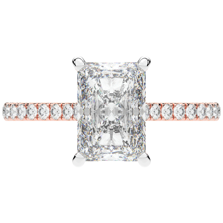 3.50CT.TW RADIANT LAB DIAMOND UNDERHALO SOLITAIRE TWO TONE ENGAGEMENT RING - Nazarelle