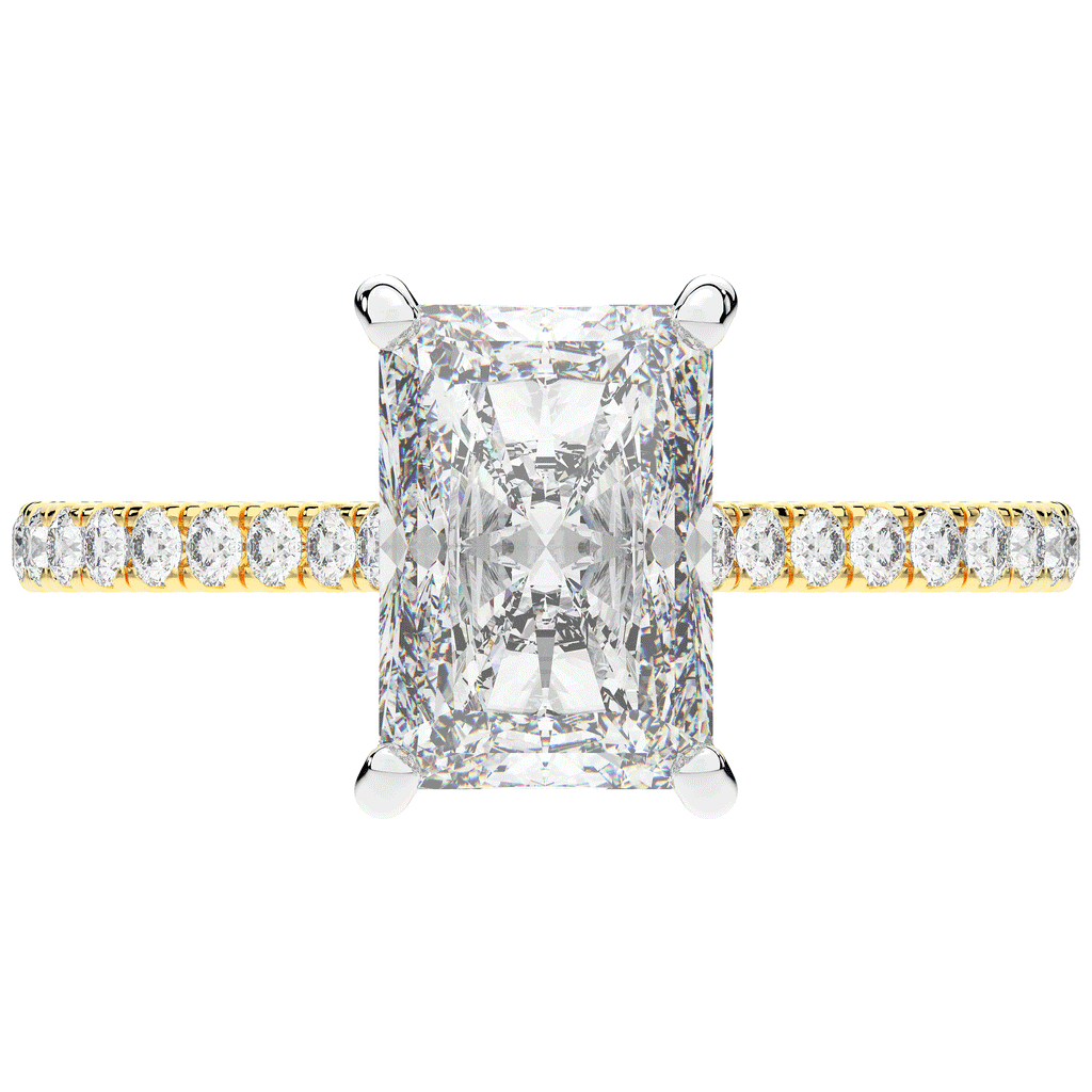 3.50CT.TW RADIANT LAB DIAMOND UNDERHALO SOLITAIRE TWO TONE ENGAGEMENT RING - Nazarelle