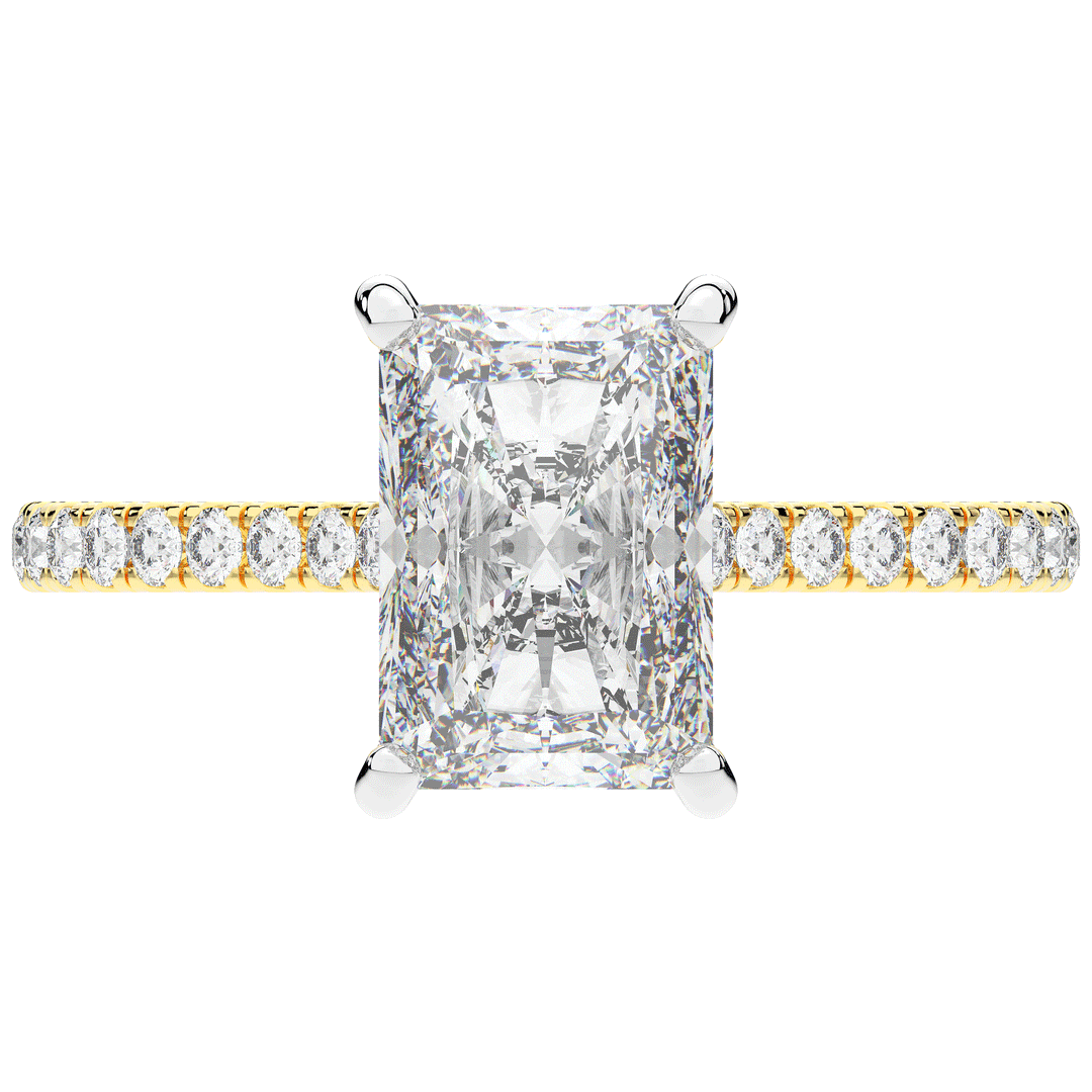 3.50CT.TW RADIANT LAB DIAMOND UNDERHALO SOLITAIRE TWO TONE ENGAGEMENT RING - Nazarelle