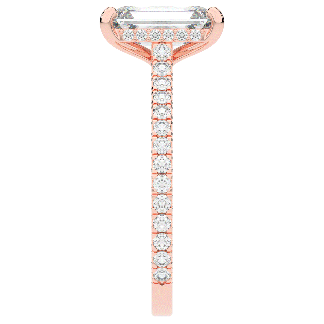 3.50CT.TW EMERALD CUT LAB DIAMOND UNDERHALO SOLITAIRE ENGAGEMENT RING - Nazarelle