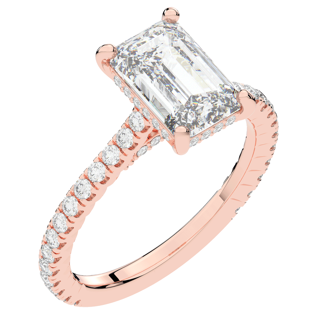 3.50CT.TW EMERALD CUT LAB DIAMOND UNDERHALO SOLITAIRE ENGAGEMENT RING - Nazarelle