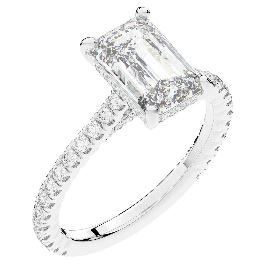 3.50CT.TW EMERALD CUT LAB DIAMOND UNDERHALO SOLITAIRE ENGAGEMENT RING - Nazarelle