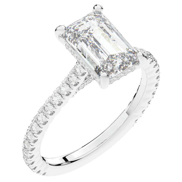 3.50CT.TW EMERALD CUT LAB DIAMOND UNDERHALO SOLITAIRE ENGAGEMENT RING - Nazarelle