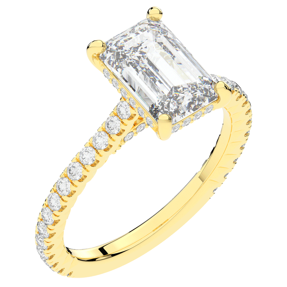 3.50CT.TW EMERALD CUT LAB DIAMOND UNDERHALO SOLITAIRE ENGAGEMENT RING - Nazarelle
