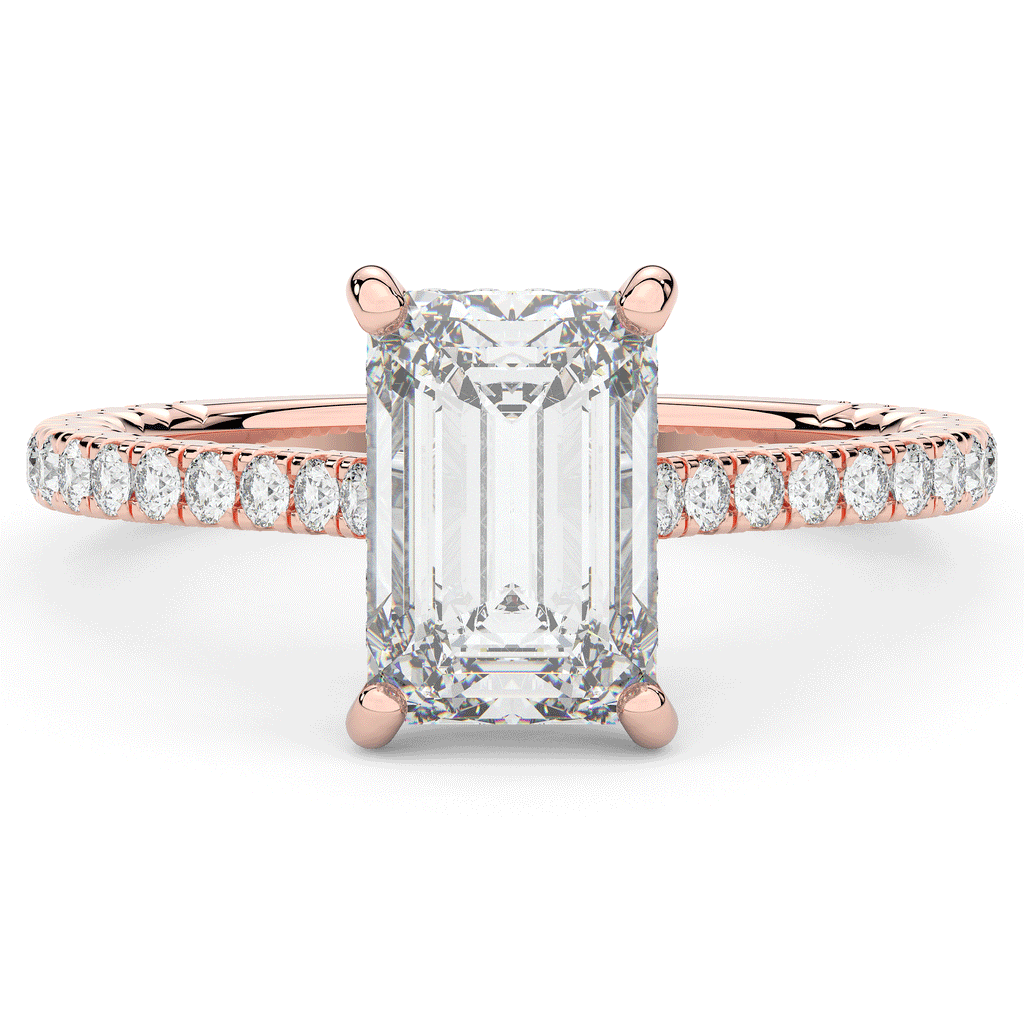 3.50CT.TW EMERALD CUT LAB DIAMOND UNDERHALO SOLITAIRE ENGAGEMENT RING - Nazarelle