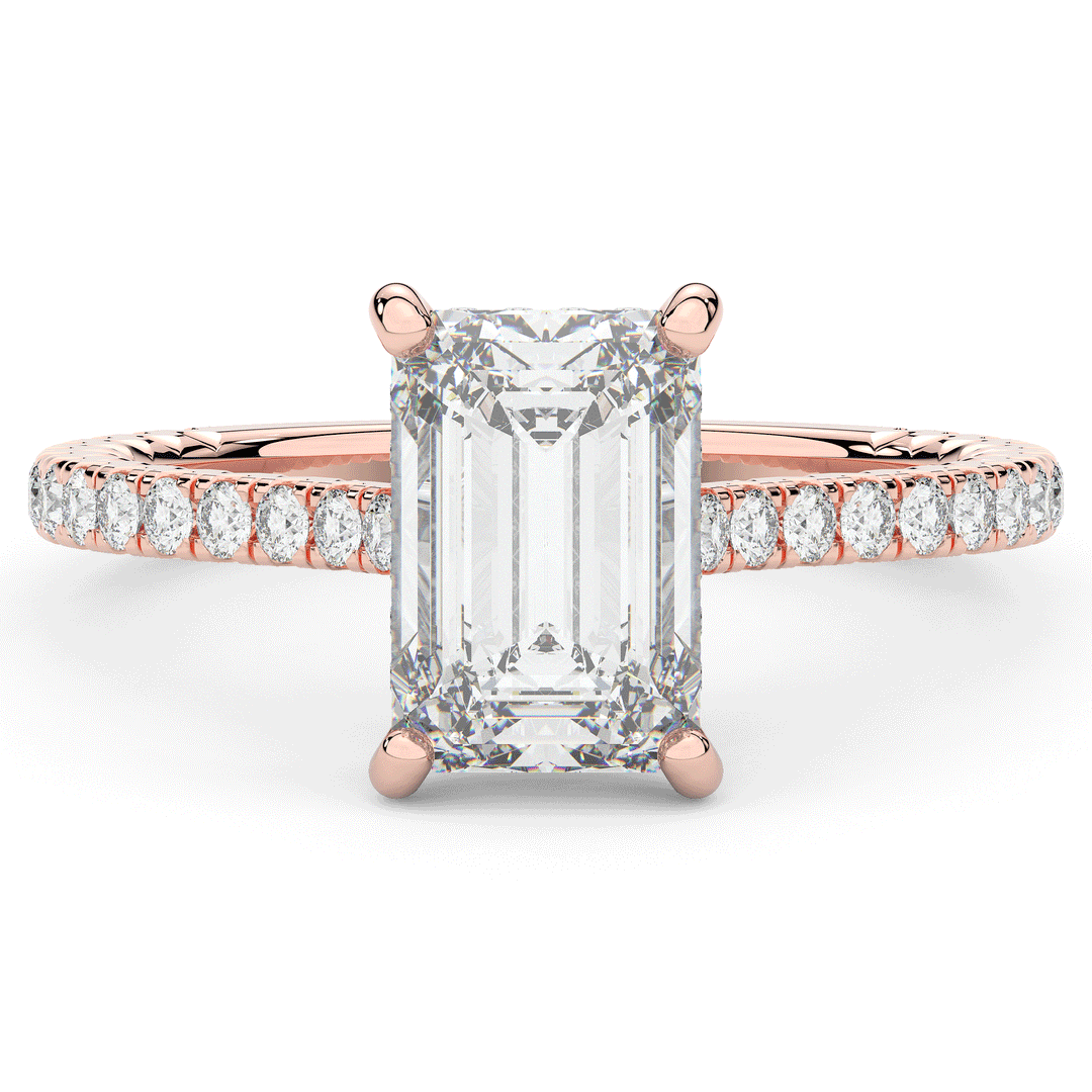 3.50CT.TW EMERALD CUT LAB DIAMOND UNDERHALO SOLITAIRE ENGAGEMENT RING - Nazarelle
