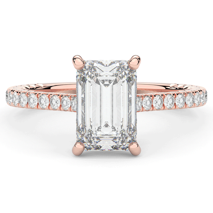 3.50CT.TW EMERALD CUT LAB DIAMOND UNDERHALO SOLITAIRE ENGAGEMENT RING - Nazarelle