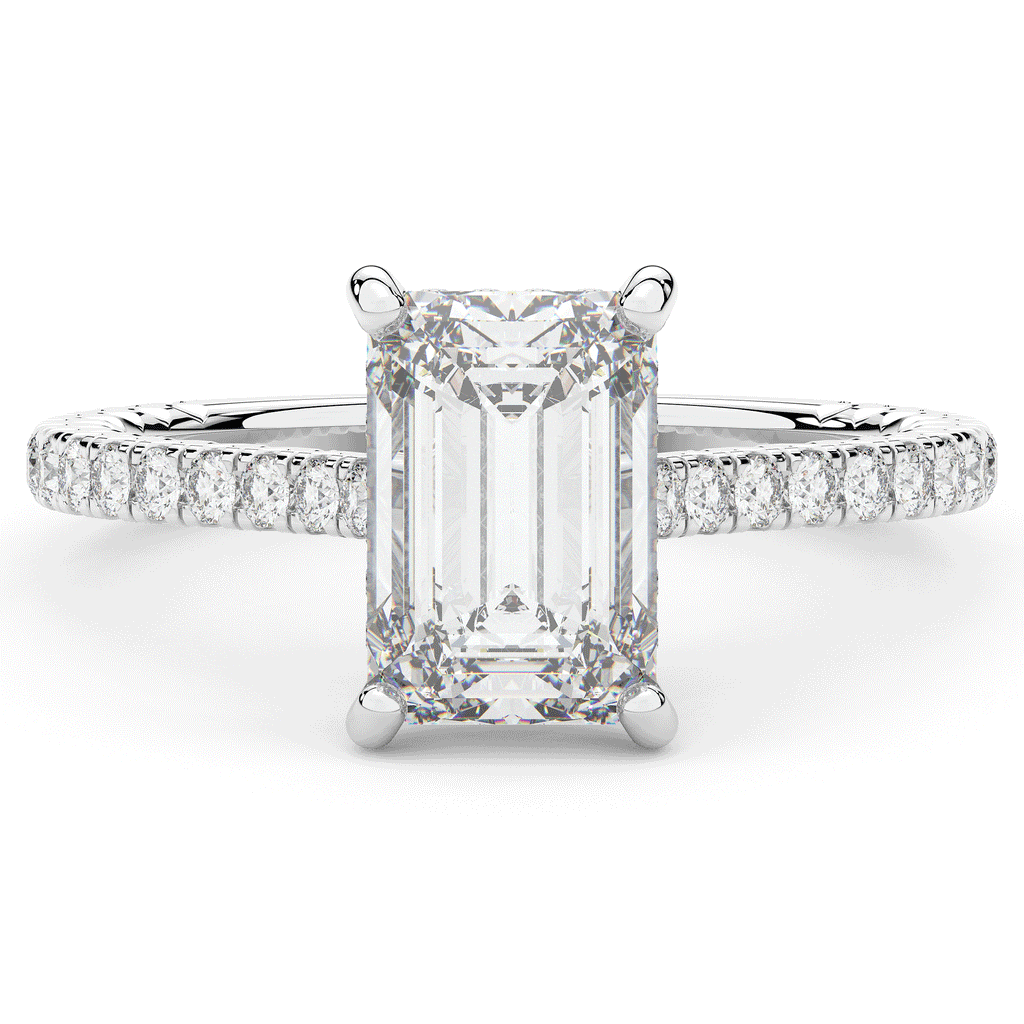 3.50CT.TW EMERALD CUT LAB DIAMOND UNDERHALO SOLITAIRE ENGAGEMENT RING - Nazarelle