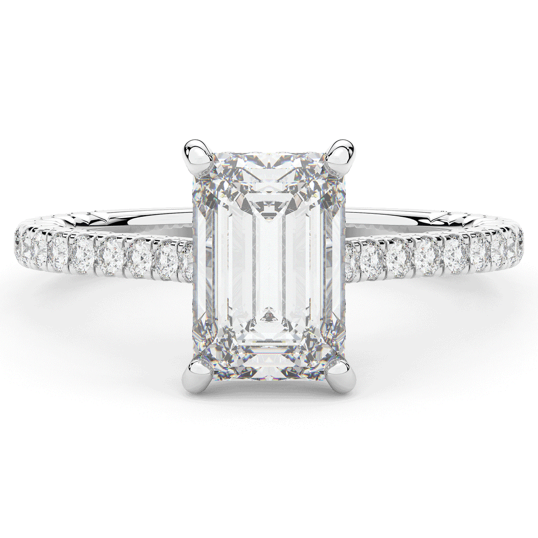 3.50CT.TW EMERALD CUT LAB DIAMOND UNDERHALO SOLITAIRE ENGAGEMENT RING - Nazarelle