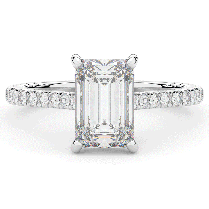 3.50CT.TW EMERALD CUT LAB DIAMOND UNDERHALO SOLITAIRE ENGAGEMENT RING - Nazarelle