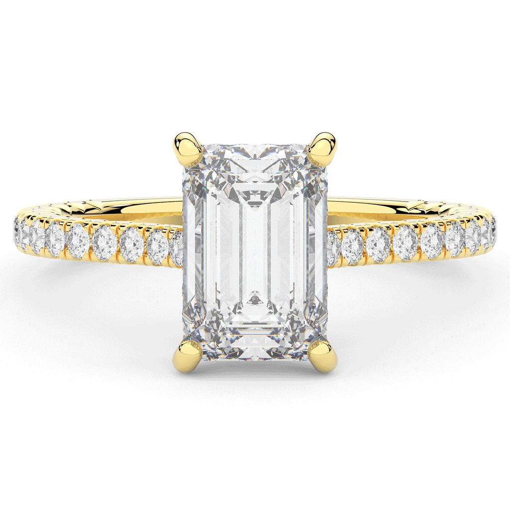 3.50CT.TW EMERALD CUT LAB DIAMOND UNDERHALO SOLITAIRE ENGAGEMENT RING - Nazarelle