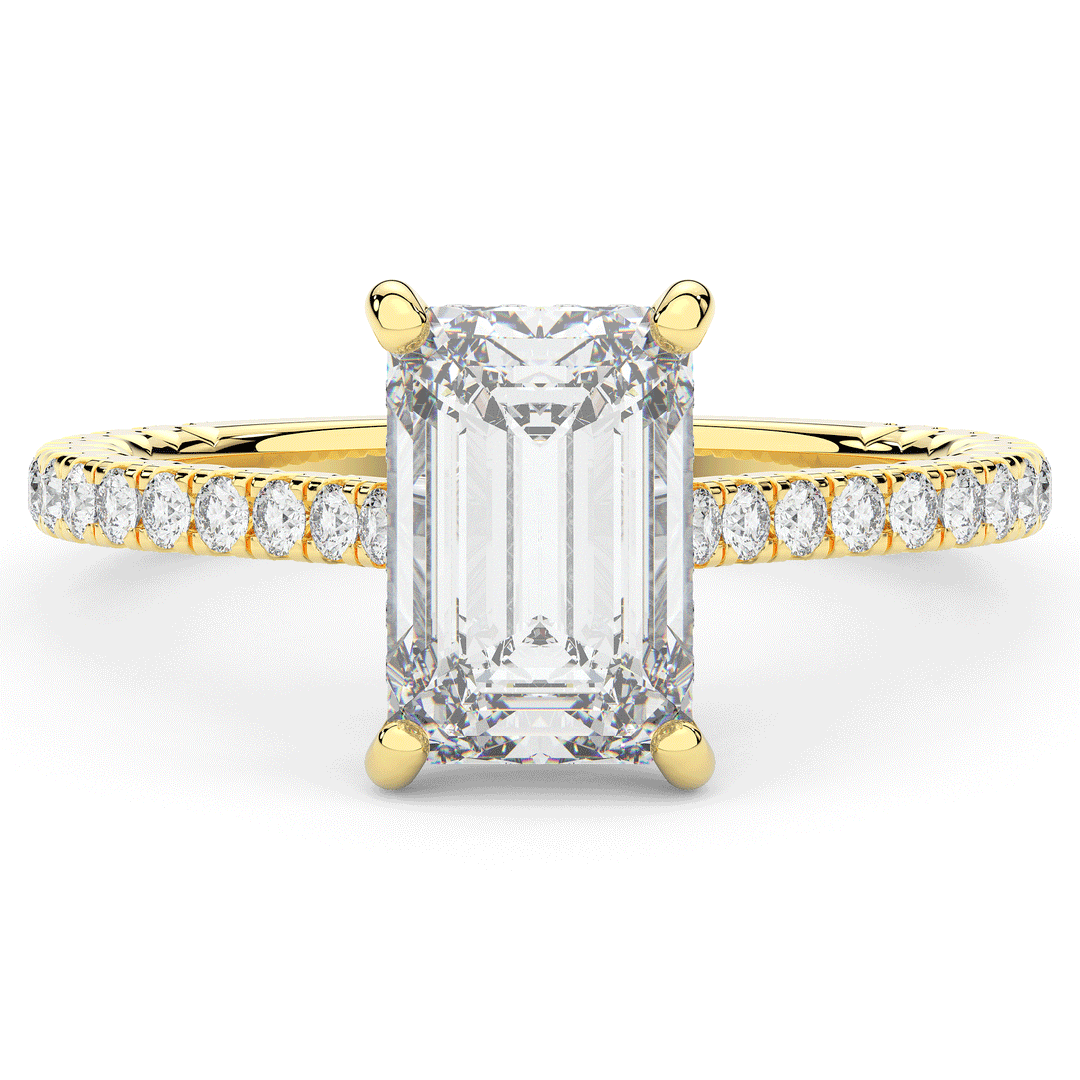 3.50CT.TW EMERALD CUT LAB DIAMOND UNDERHALO SOLITAIRE ENGAGEMENT RING - Nazarelle