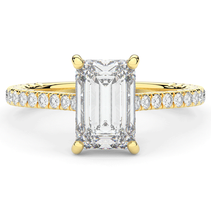 3.50CT.TW EMERALD CUT LAB DIAMOND UNDERHALO SOLITAIRE ENGAGEMENT RING - Nazarelle