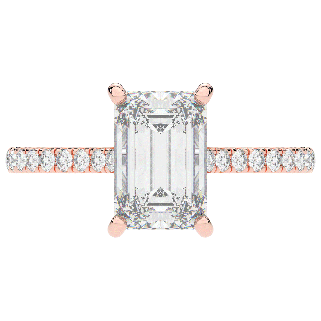 3.50CT.TW EMERALD CUT LAB DIAMOND UNDERHALO SOLITAIRE ENGAGEMENT RING - Nazarelle