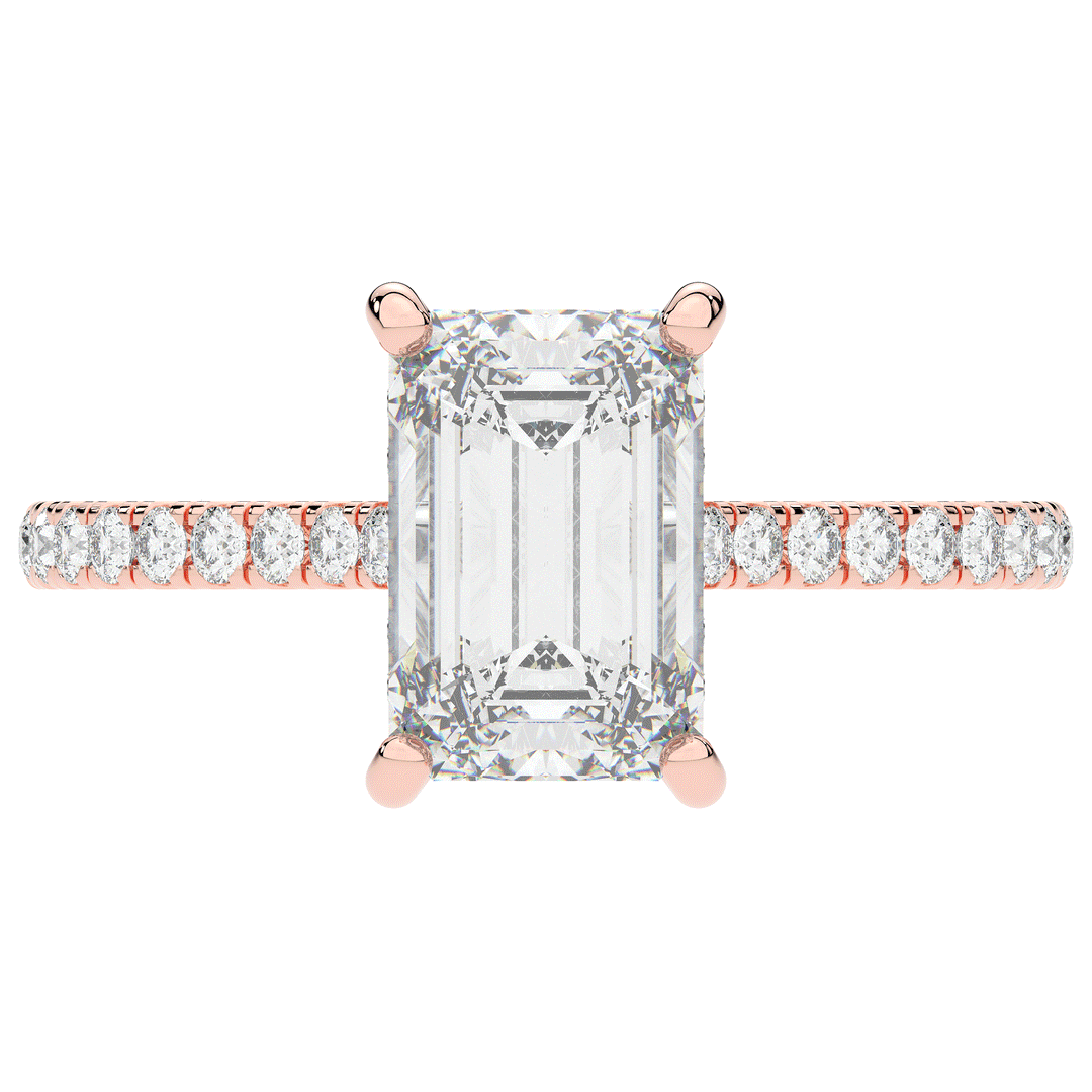 3.50CT.TW EMERALD CUT LAB DIAMOND UNDERHALO SOLITAIRE ENGAGEMENT RING - Nazarelle