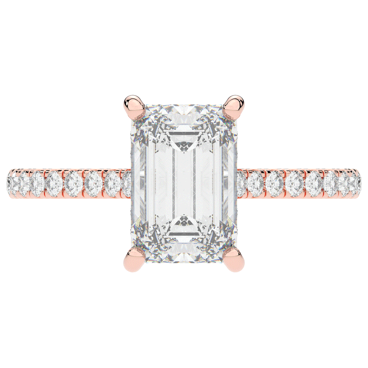 3.50CT.TW EMERALD CUT LAB DIAMOND UNDERHALO SOLITAIRE ENGAGEMENT RING - Nazarelle