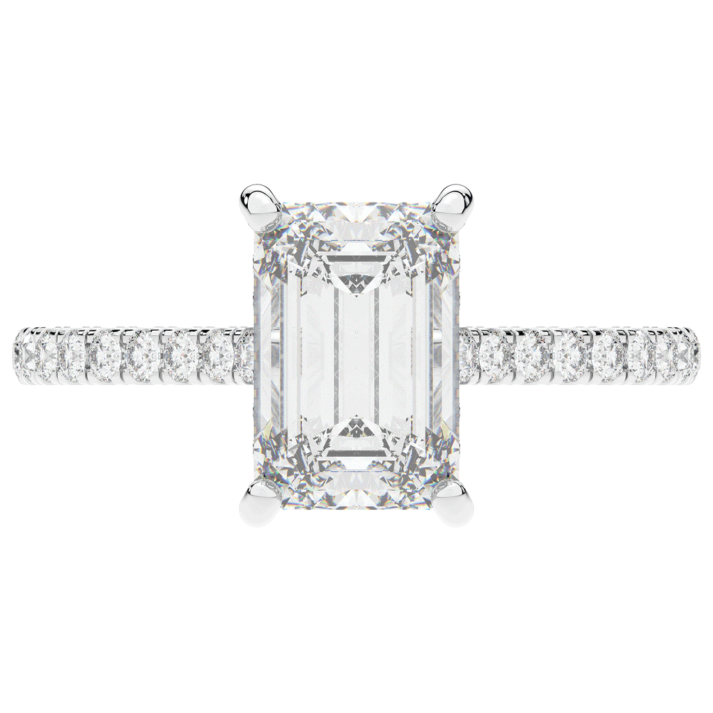 3.50CT.TW EMERALD CUT LAB DIAMOND UNDERHALO SOLITAIRE ENGAGEMENT RING - Nazarelle