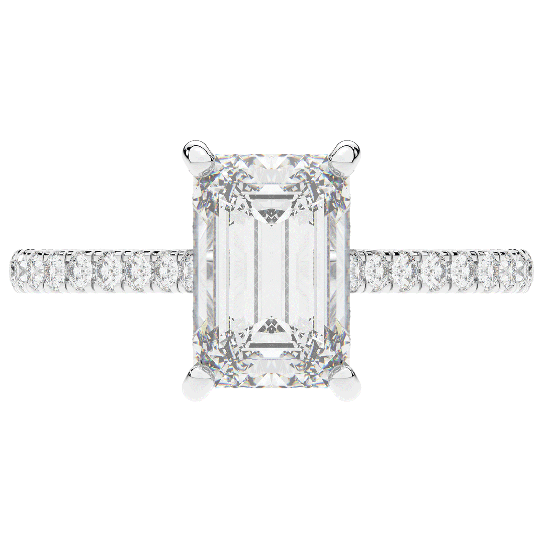 3.50CT.TW EMERALD CUT LAB DIAMOND UNDERHALO SOLITAIRE ENGAGEMENT RING - Nazarelle