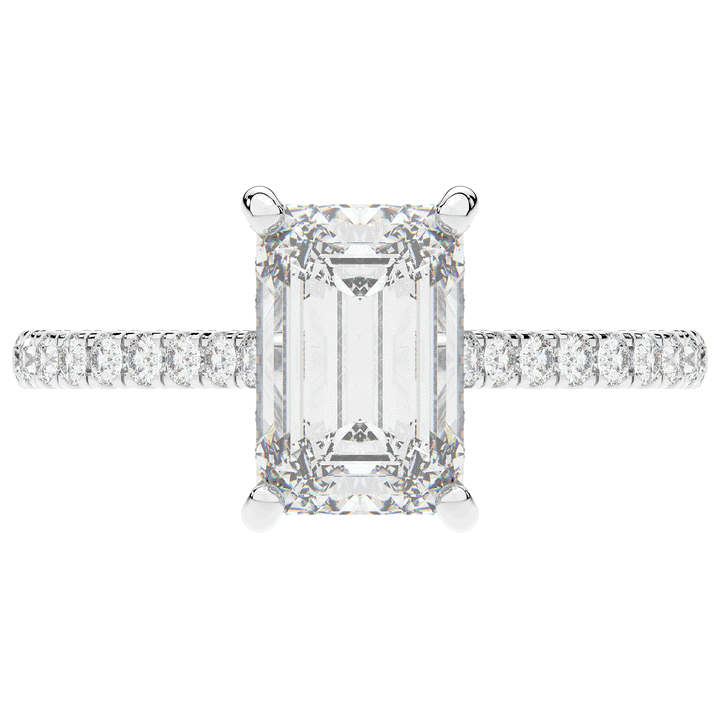 3.50CT.TW EMERALD CUT LAB DIAMOND UNDERHALO SOLITAIRE ENGAGEMENT RING - Nazarelle