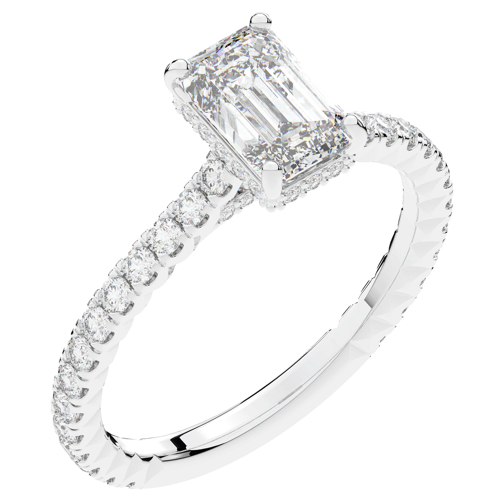 2.10CT.TW EMERALD CUT LAB DIAMOND UNDERHALO SOLITAIRE ENGAGEMENT RING - Nazarelle