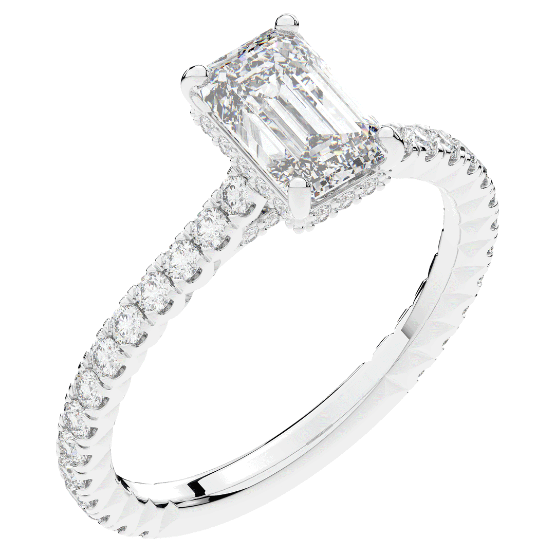 2.10CT.TW EMERALD CUT LAB DIAMOND UNDERHALO SOLITAIRE ENGAGEMENT RING - Nazarelle