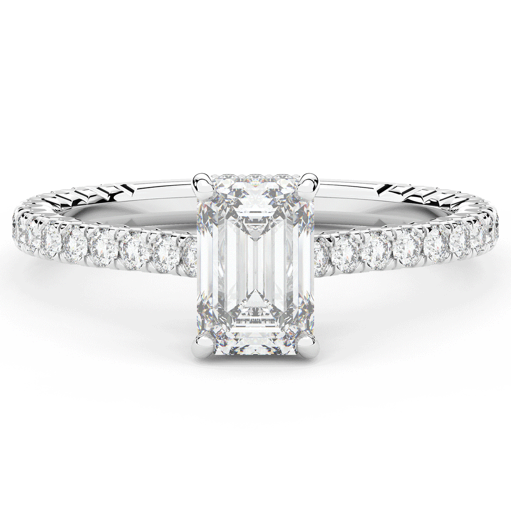 2.10CT.TW EMERALD CUT LAB DIAMOND UNDERHALO SOLITAIRE ENGAGEMENT RING - Nazarelle