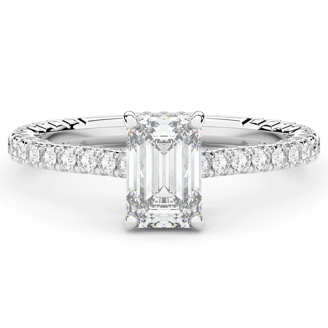 2.10CT.TW EMERALD CUT LAB DIAMOND UNDERHALO SOLITAIRE ENGAGEMENT RING - Nazarelle