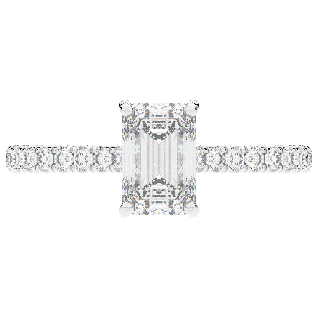 2.10CT.TW EMERALD CUT LAB DIAMOND UNDERHALO SOLITAIRE ENGAGEMENT RING - Nazarelle