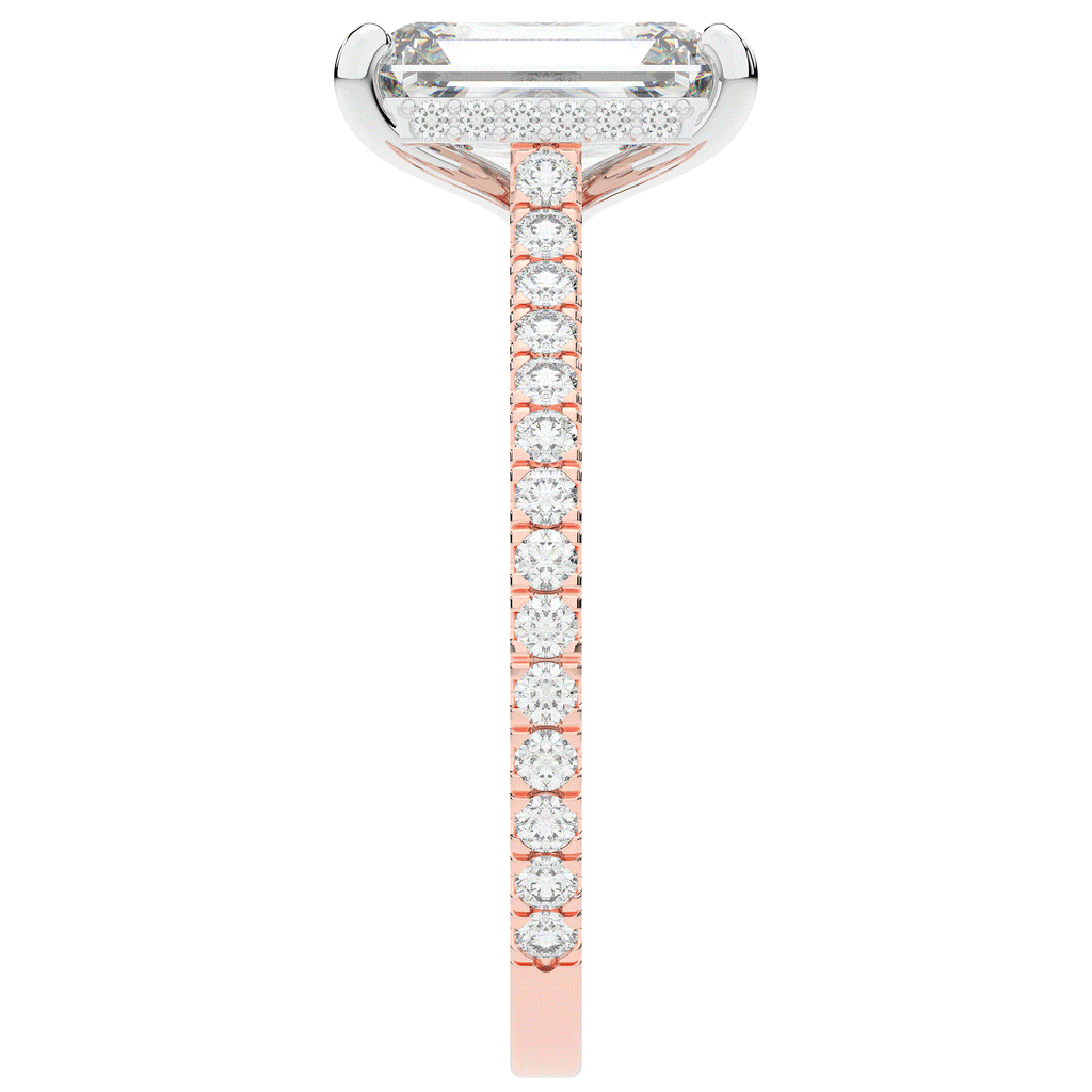3.50CT.TW EMERALD CUT LAB DIAMOND UNDERHALO SOLITAIRE TWO TONE ENGAGEMENT RING - Nazarelle