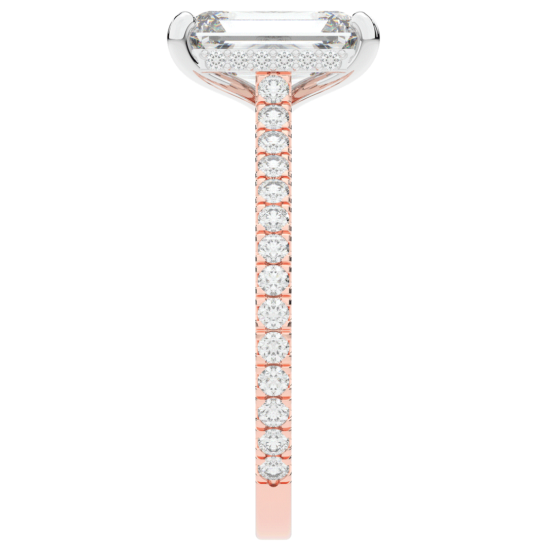3.50CT.TW EMERALD CUT LAB DIAMOND UNDERHALO SOLITAIRE TWO TONE ENGAGEMENT RING - Nazarelle
