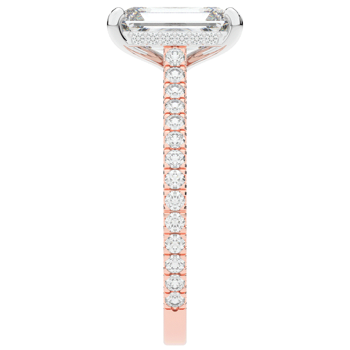 3.50CT.TW EMERALD CUT LAB DIAMOND UNDERHALO SOLITAIRE TWO TONE ENGAGEMENT RING - Nazarelle