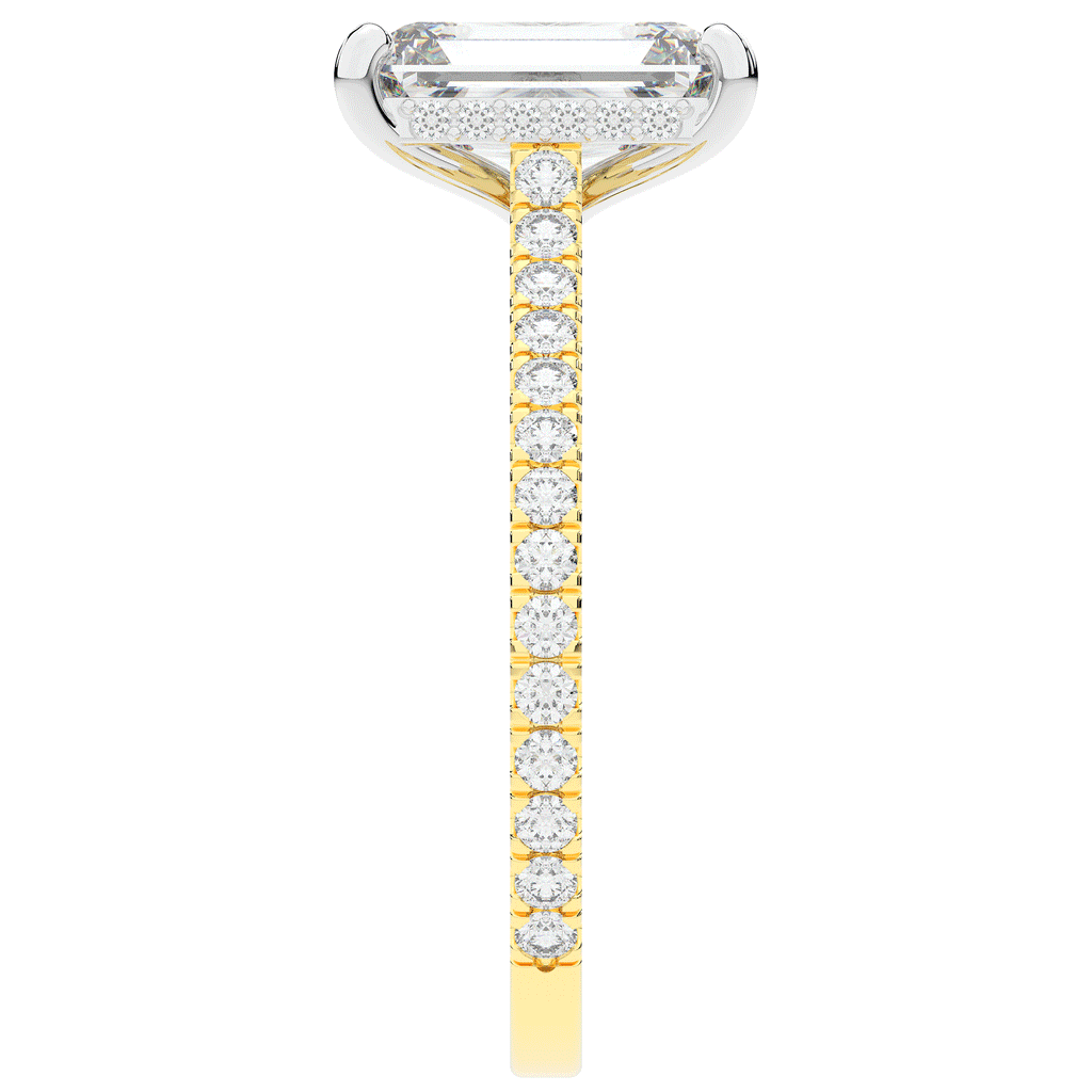 3.50CT.TW EMERALD CUT LAB DIAMOND UNDERHALO SOLITAIRE TWO TONE ENGAGEMENT RING - Nazarelle