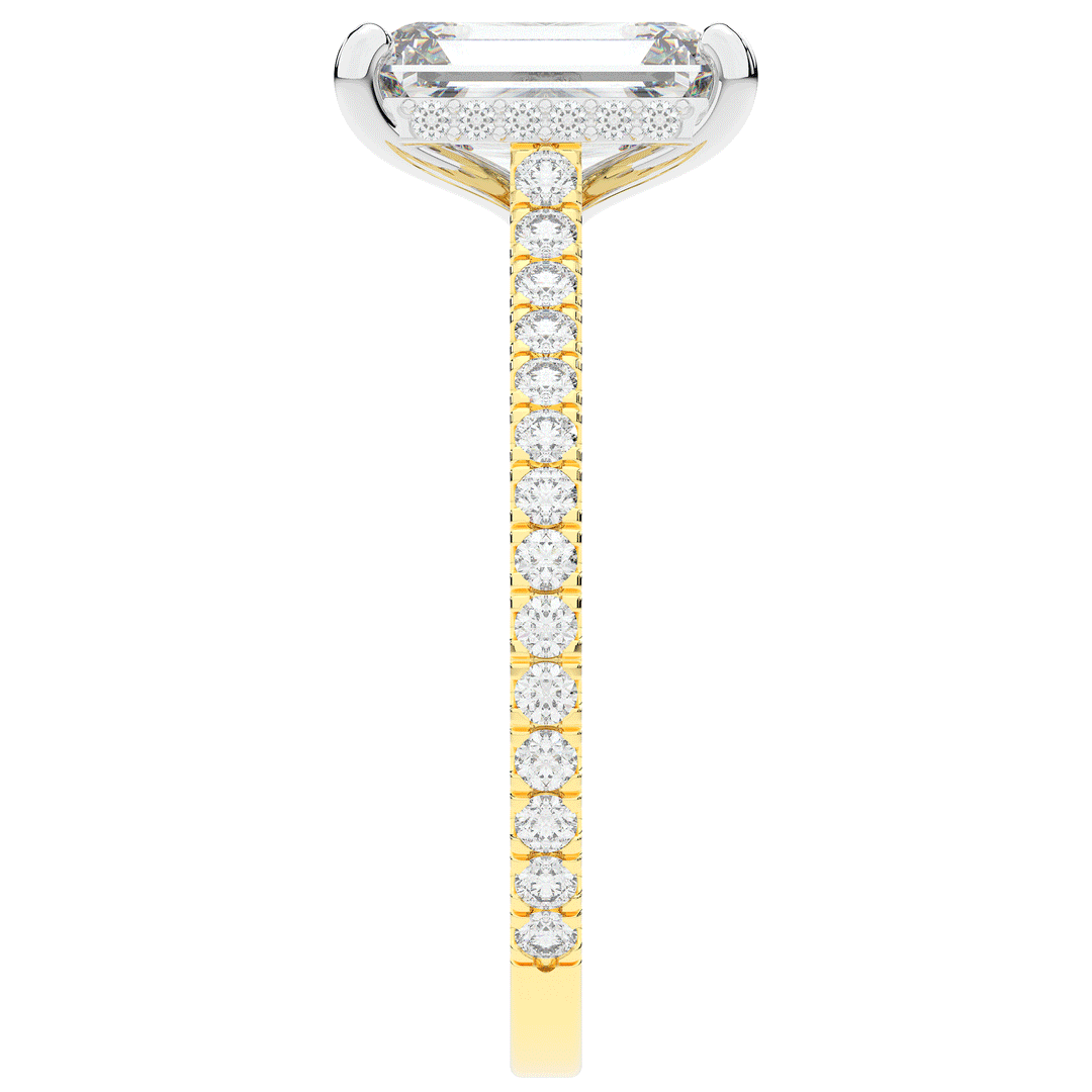 3.50CT.TW EMERALD CUT LAB DIAMOND UNDERHALO SOLITAIRE TWO TONE ENGAGEMENT RING - Nazarelle