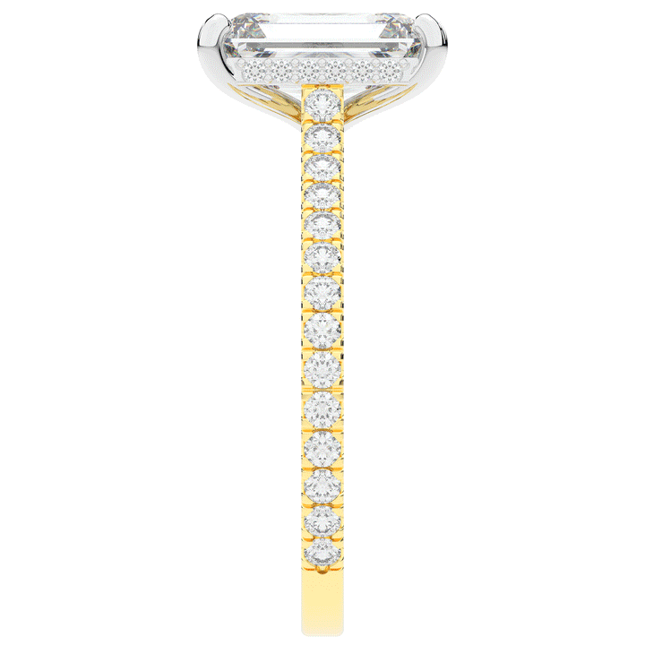 3.50CT.TW EMERALD CUT LAB DIAMOND UNDERHALO SOLITAIRE TWO TONE ENGAGEMENT RING - Nazarelle