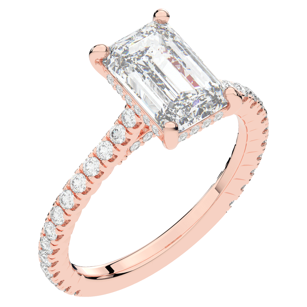 3.50CT.TW EMERALD CUT LAB DIAMOND UNDERHALO SOLITAIRE TWO TONE ENGAGEMENT RING - Nazarelle