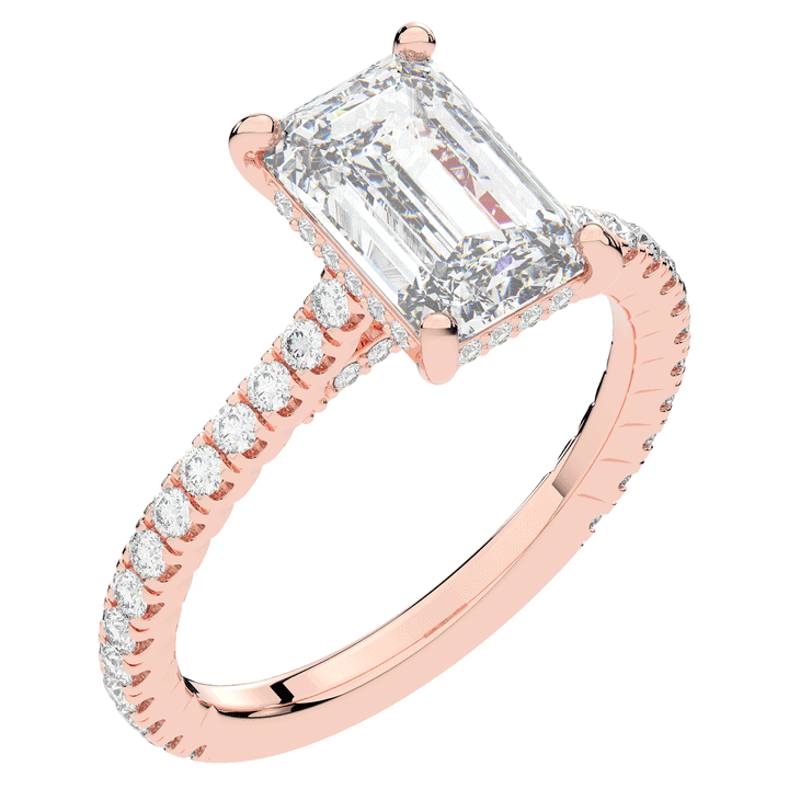 3.50CT.TW EMERALD CUT LAB DIAMOND UNDERHALO SOLITAIRE TWO TONE ENGAGEMENT RING - Nazarelle