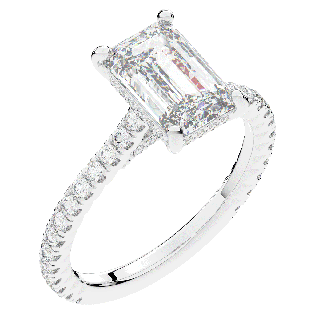 3.50CT.TW EMERALD CUT LAB DIAMOND UNDERHALO SOLITAIRE TWO TONE ENGAGEMENT RING - Nazarelle