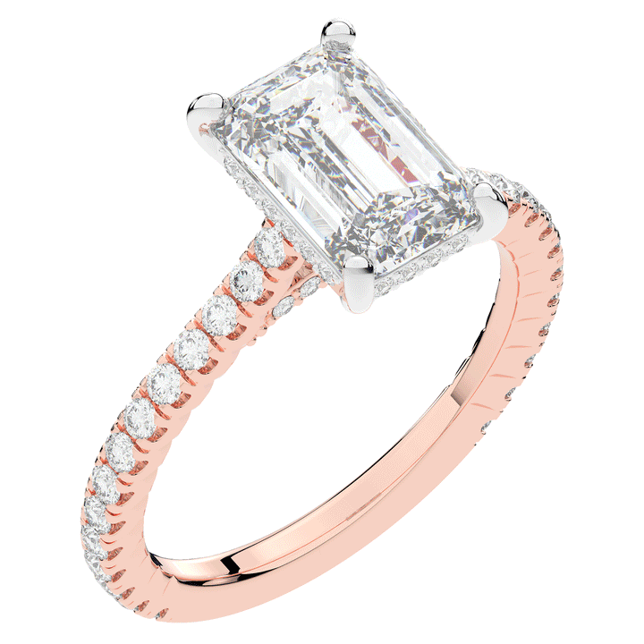 3.50CT.TW EMERALD CUT LAB DIAMOND UNDERHALO SOLITAIRE TWO TONE ENGAGEMENT RING - Nazarelle