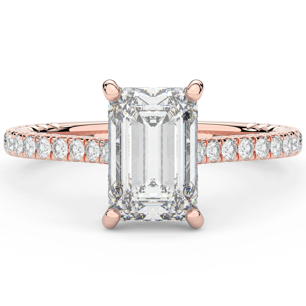 3.50CT.TW EMERALD CUT LAB DIAMOND UNDERHALO SOLITAIRE TWO TONE ENGAGEMENT RING - Nazarelle