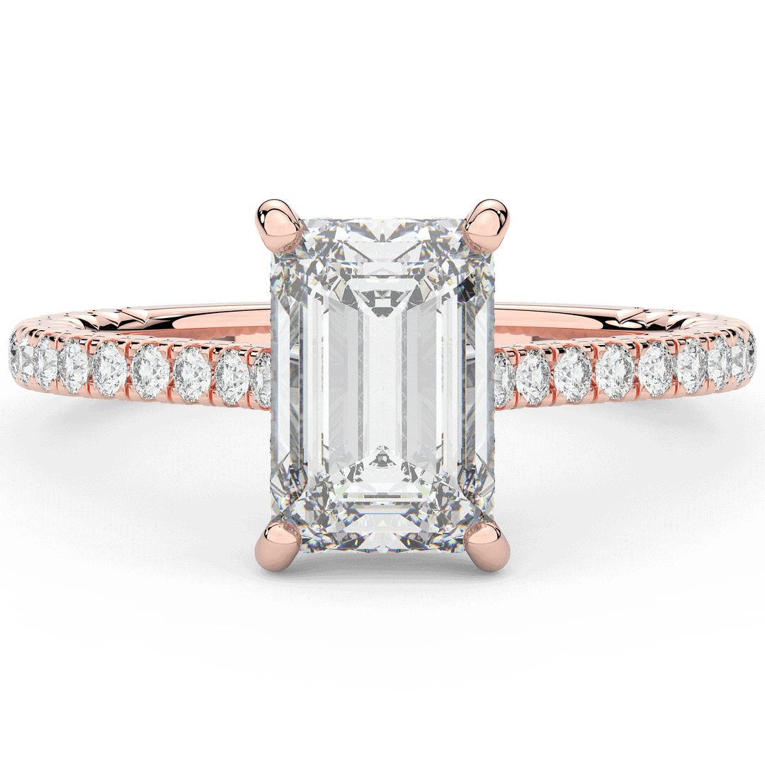 3.50CT.TW EMERALD CUT LAB DIAMOND UNDERHALO SOLITAIRE TWO TONE ENGAGEMENT RING - Nazarelle