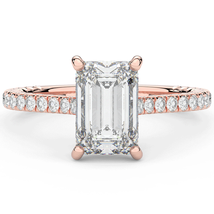 3.50CT.TW EMERALD CUT LAB DIAMOND UNDERHALO SOLITAIRE TWO TONE ENGAGEMENT RING - Nazarelle