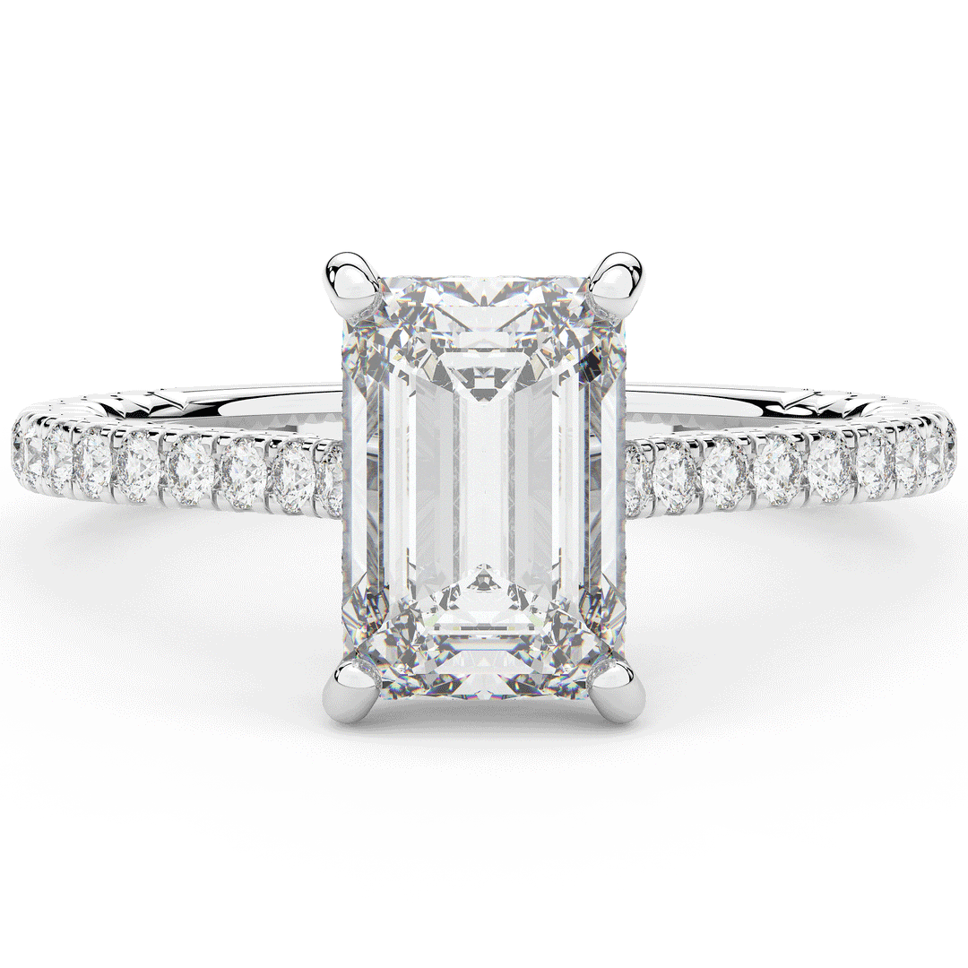 3.50CT.TW EMERALD CUT LAB DIAMOND UNDERHALO SOLITAIRE TWO TONE ENGAGEMENT RING - Nazarelle
