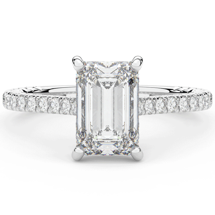 3.50CT.TW EMERALD CUT LAB DIAMOND UNDERHALO SOLITAIRE TWO TONE ENGAGEMENT RING - Nazarelle