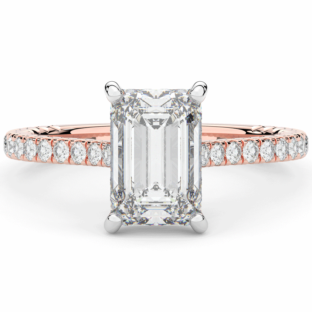 3.50CT.TW EMERALD CUT LAB DIAMOND UNDERHALO SOLITAIRE TWO TONE ENGAGEMENT RING - Nazarelle