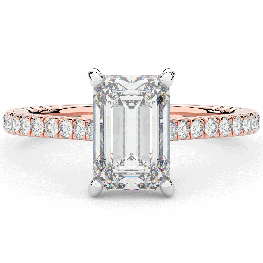 3.50CT.TW EMERALD CUT LAB DIAMOND UNDERHALO SOLITAIRE TWO TONE ENGAGEMENT RING - Nazarelle