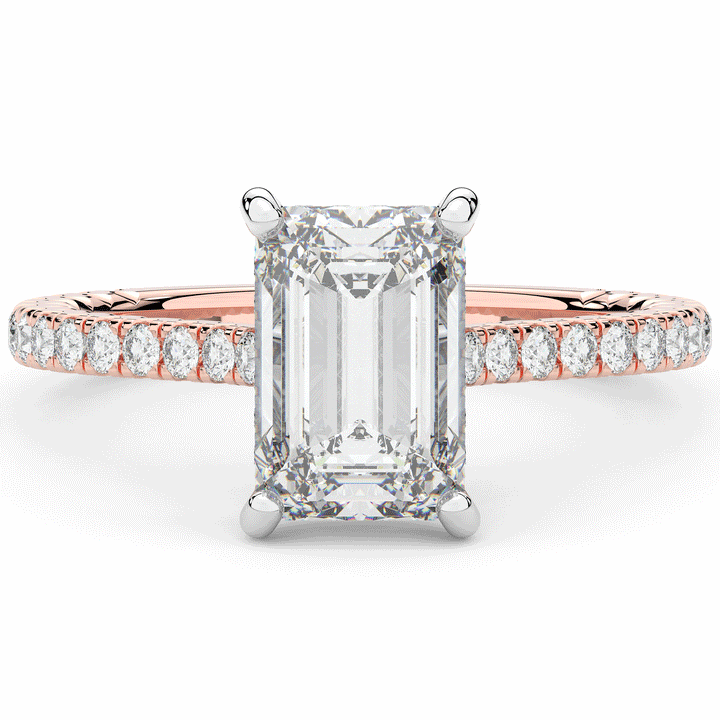 3.50CT.TW EMERALD CUT LAB DIAMOND UNDERHALO SOLITAIRE TWO TONE ENGAGEMENT RING - Nazarelle