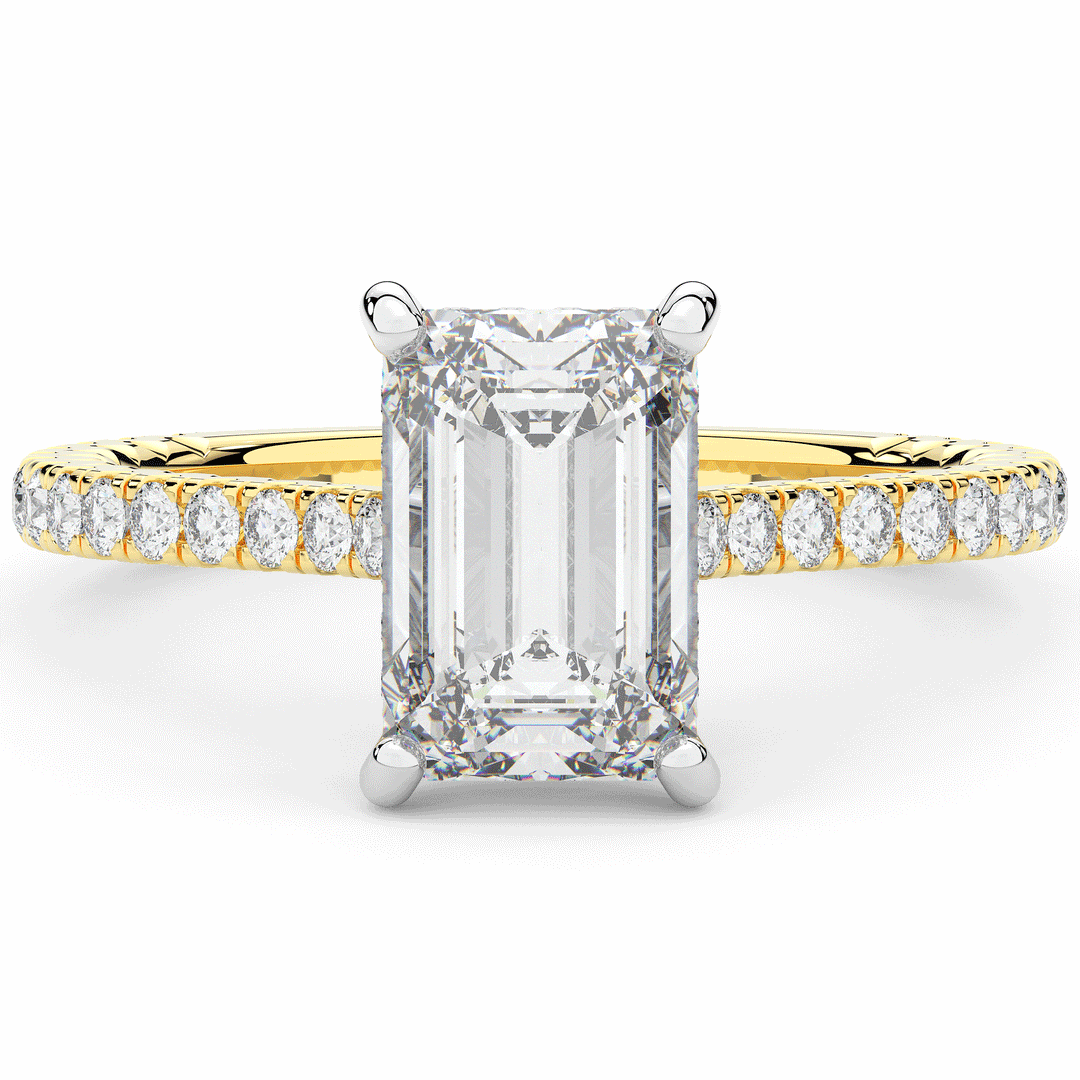 3.50CT.TW EMERALD CUT LAB DIAMOND UNDERHALO SOLITAIRE TWO TONE ENGAGEMENT RING - Nazarelle