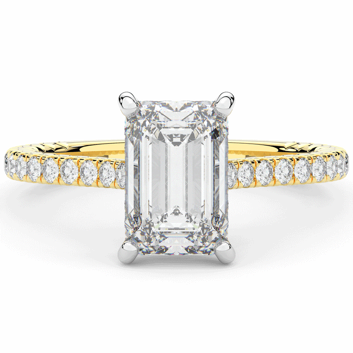 3.50CT.TW EMERALD CUT LAB DIAMOND UNDERHALO SOLITAIRE TWO TONE ENGAGEMENT RING - Nazarelle